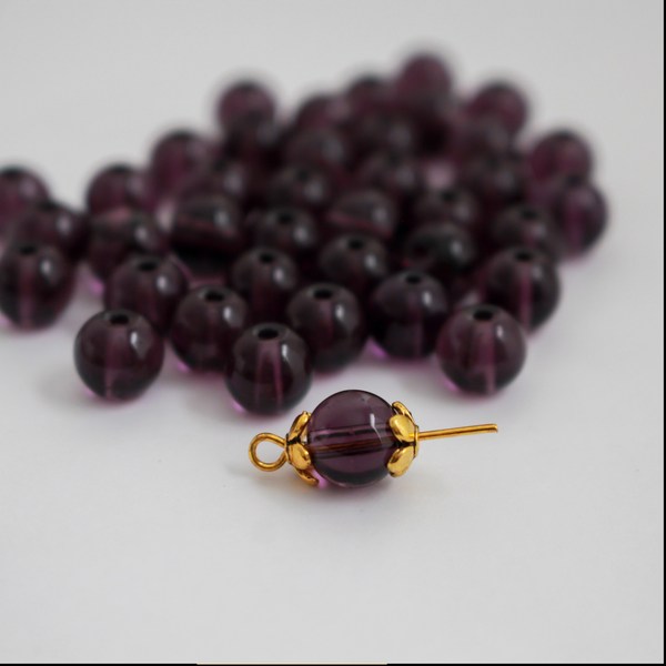 8mm Purple Glass Beads - Round Transparent Loose Beads, pkg of 60