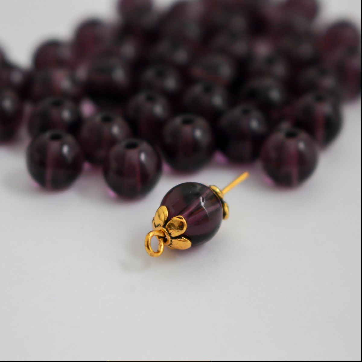 8mm Purple Glass Beads - Round Transparent Loose Beads, pkg of 60