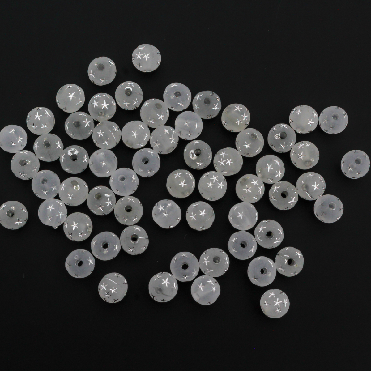 7mm White Frosted Transparent Acrylic Beads with Silver Stars - Celestial Queen of Heaven Rosary Beads, 60pcs