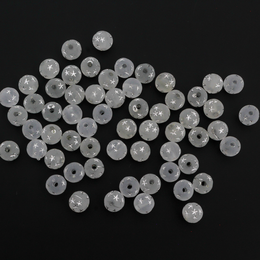 7mm White Frosted Transparent Acrylic Beads with Silver Stars - Celestial Queen of Heaven Rosary Beads, 60pcs