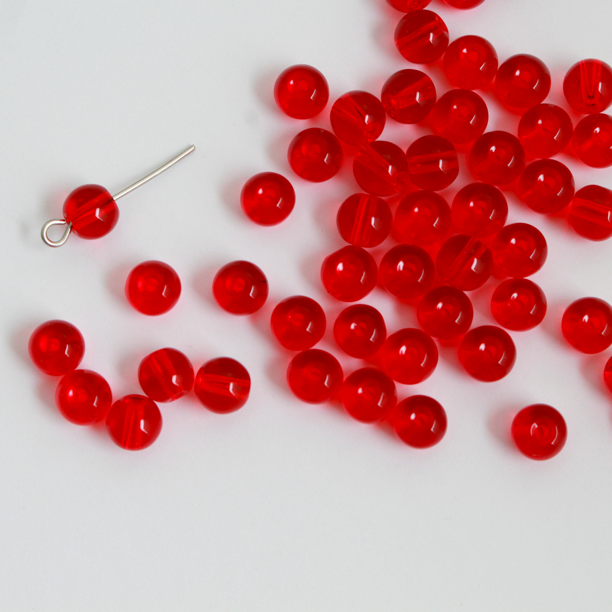 Red Transparent Glass Beads 6mm Round, Hole is 1mm - 60 beads