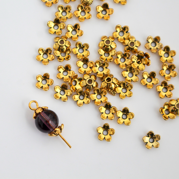 Antique Gold Flower Bead Caps 6mm diameter (Fit beads 6-10mm) Sold in pkgs 120 caps