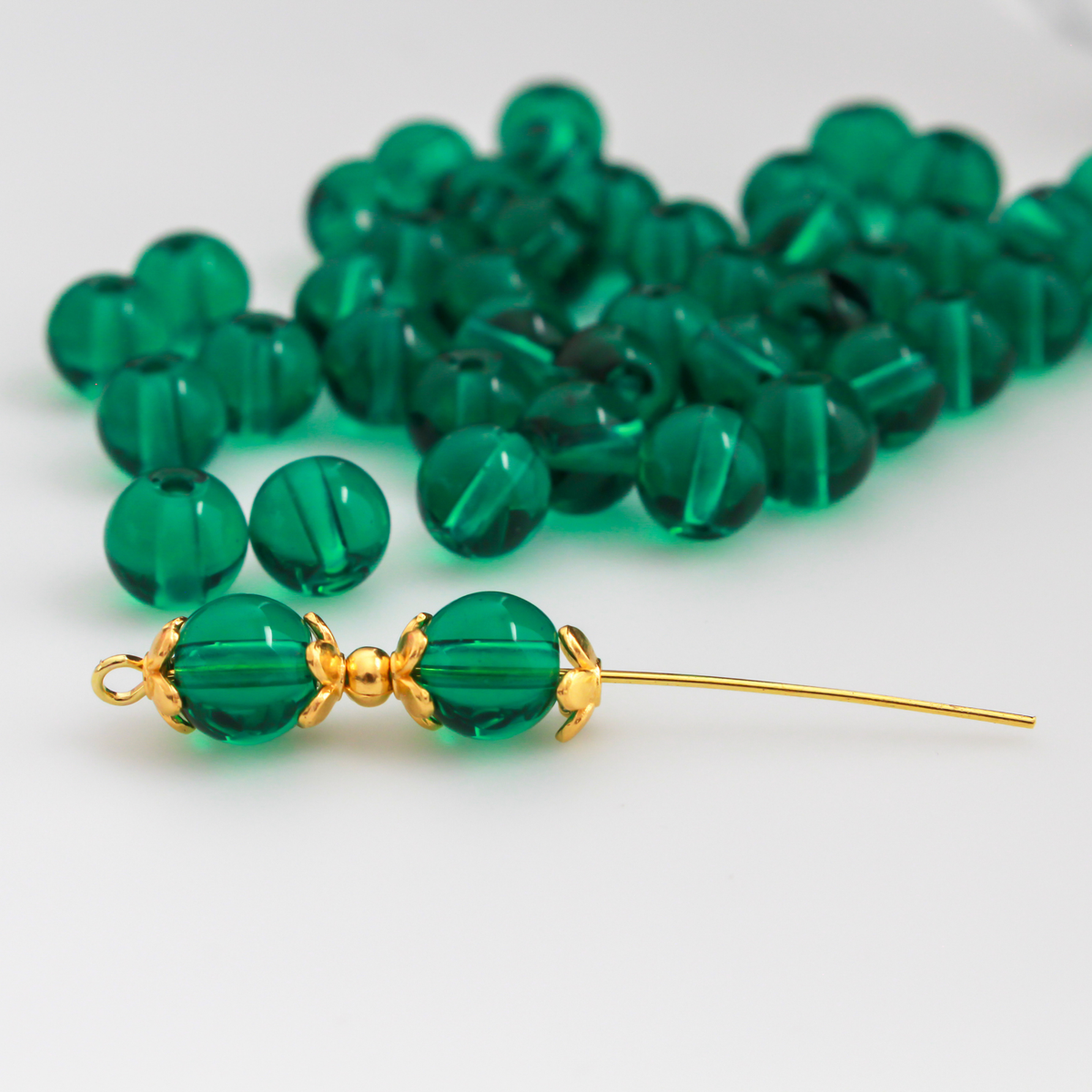Sea Green Glass Beads 8mm Round Transparent Prayer Beads, 60pcs