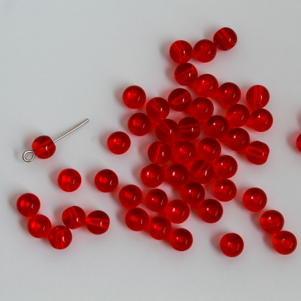 Red Transparent Glass Beads 6mm Round, Hole is 1mm - 60 beads