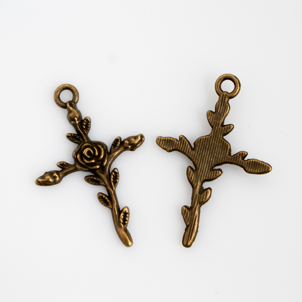 Rose Cross Charms Available in Antique Silver, Gold, Bronze 35mm x 24mm, 25pcs