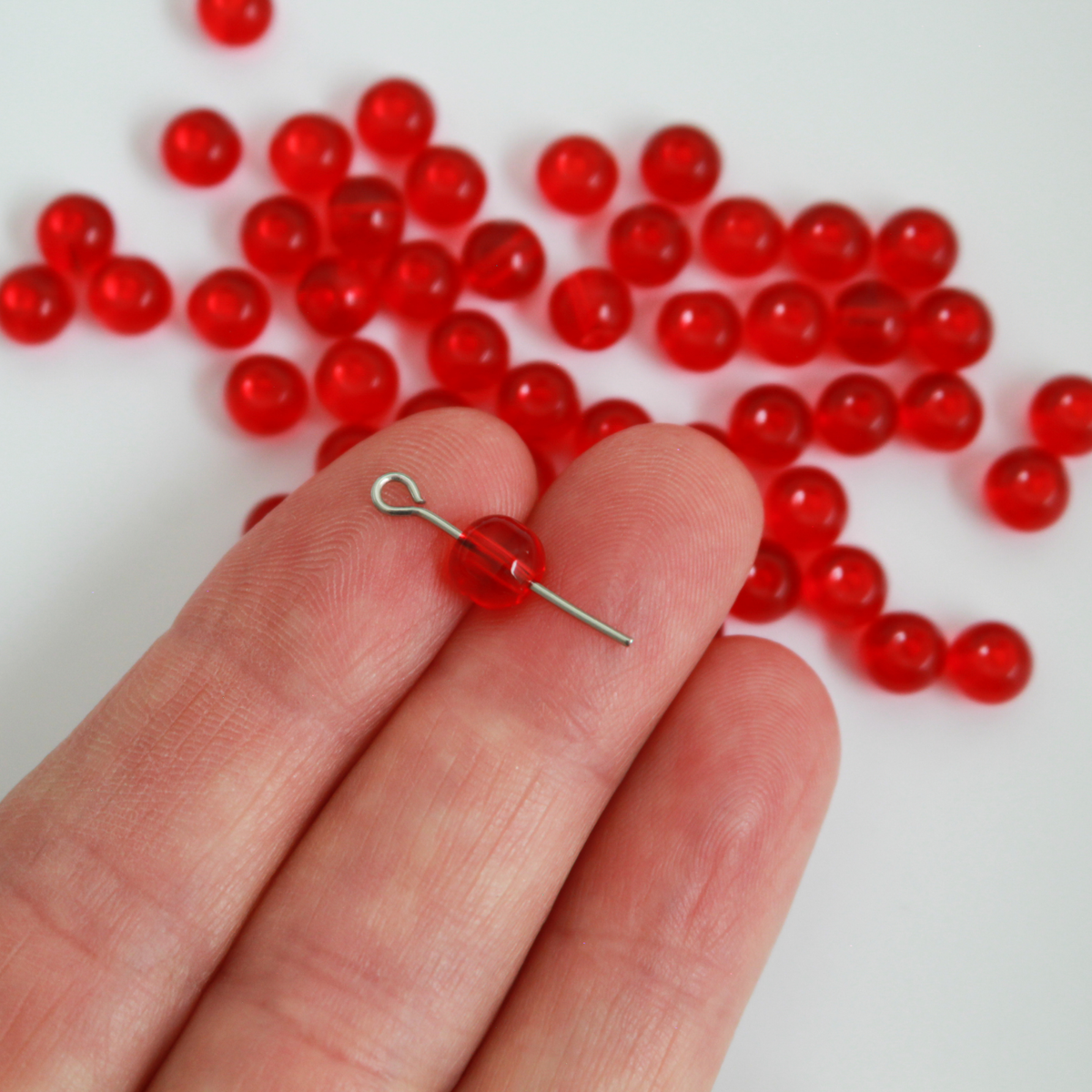 Red Transparent Glass Beads 6mm Round, Hole is 1mm - 60 beads