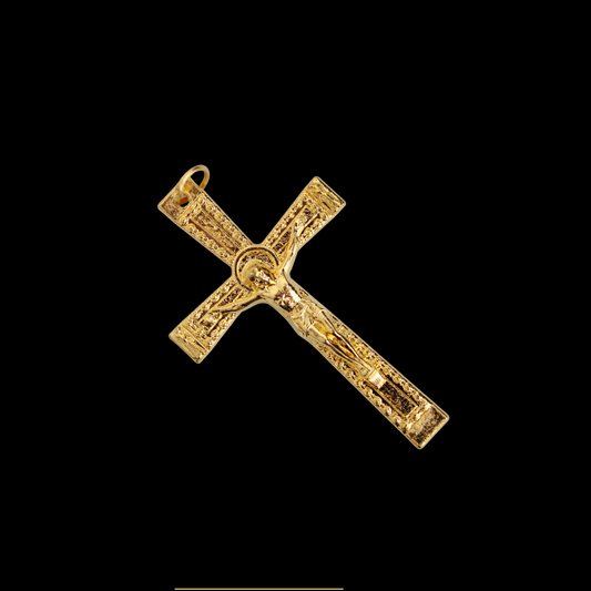Gold Textured Crucifix Cross with Angels on Each End 2" Long