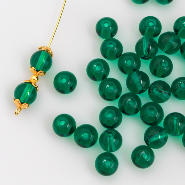 Sea Green Glass Beads 8mm Round Transparent Prayer Beads, 60pcs