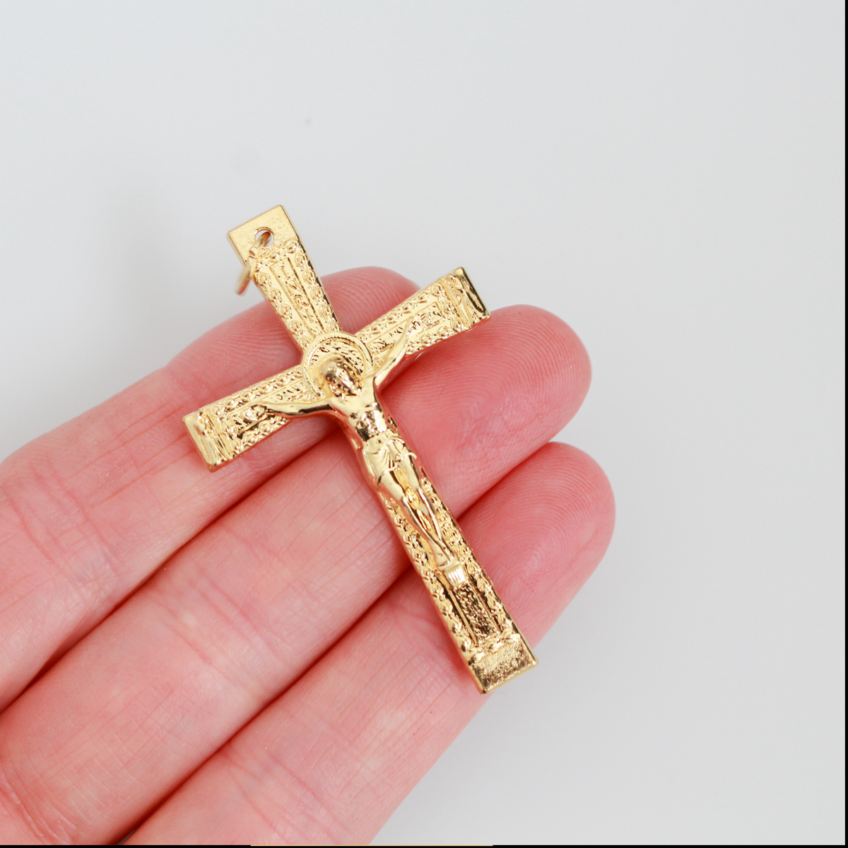 Gold Textured Crucifix Cross with Angels on Each End 2" Long