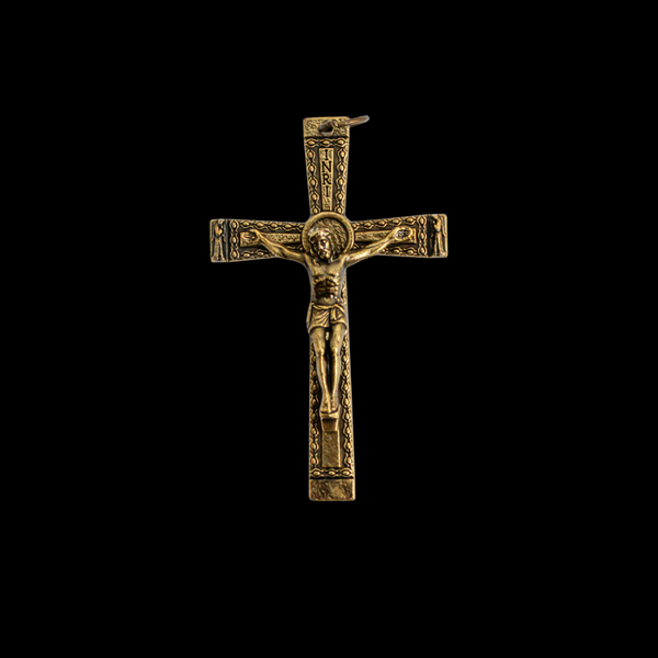 Bronze Textured Crucifix Cross with Angels on Each End 2" Long