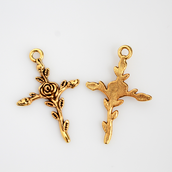 Rose Cross Charms Available in Antique Silver, Gold, Bronze 35mm x 24mm, 25pcs