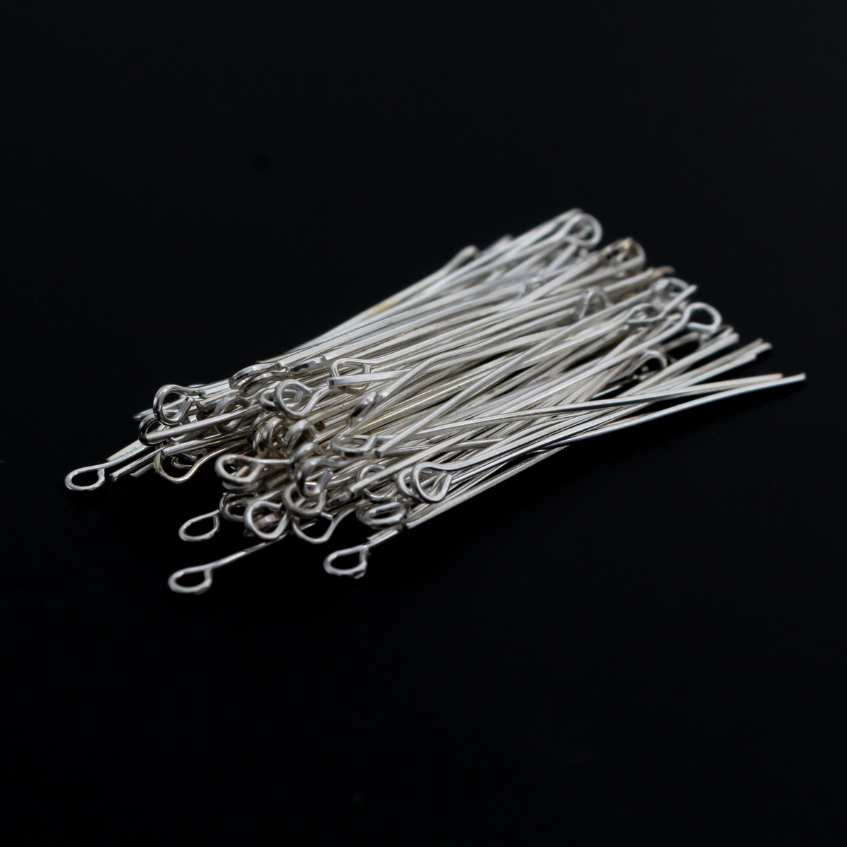 Silver Tone Eye Pins 40mm long x 0.7mm (21 Gauge) Iron Base Alloy, 100pcs