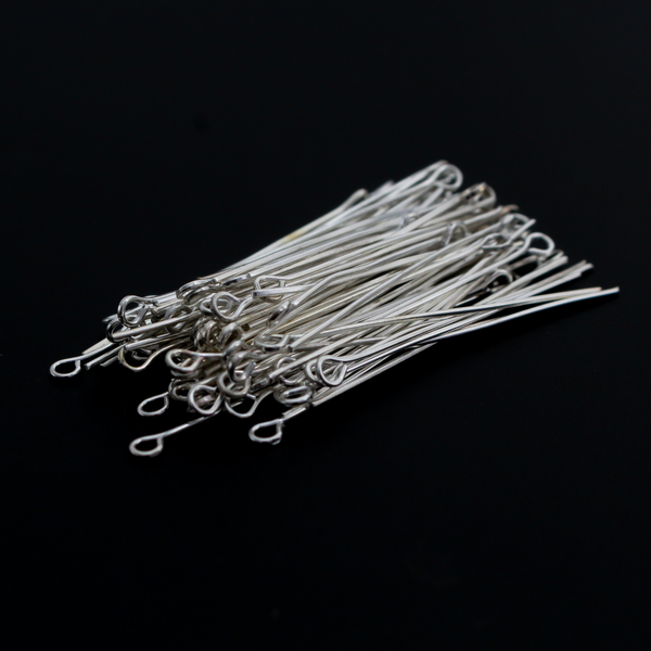 Silver Tone Eye Pins 40mm long x 0.7mm (21 Gauge) Iron Base Alloy, 100pcs