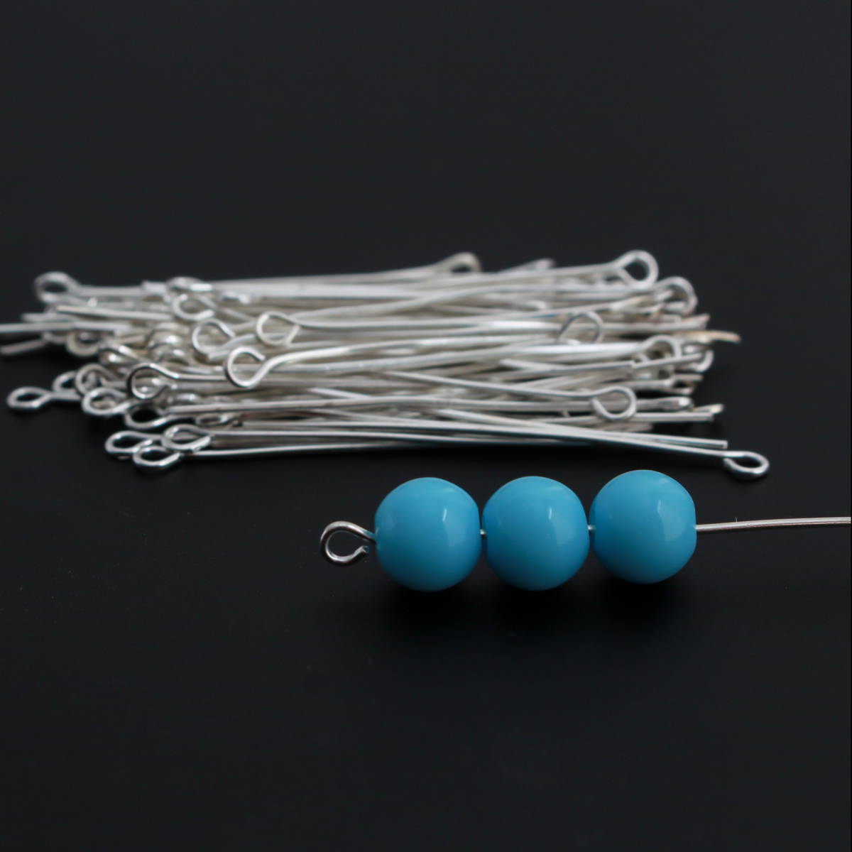 Silver Tone Eye Pins 40mm long x 0.7mm (21 Gauge) Iron Base Alloy, 100pcs