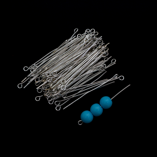 Silver Tone Eye Pins 40mm long x 0.7mm (21 Gauge) Iron Base Alloy, 100pcs