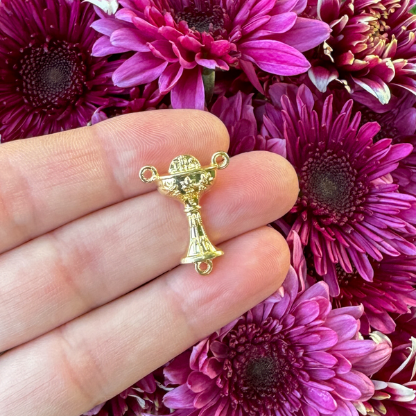 Gold Holy Communion Chalice Rosary Centerpiece - Holy Eucharist JHS Christogram