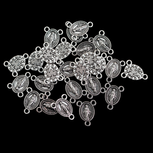 Mini Miraculous Medal Rosary Centerpieces in Antique Silver Tone Color, 25pcs