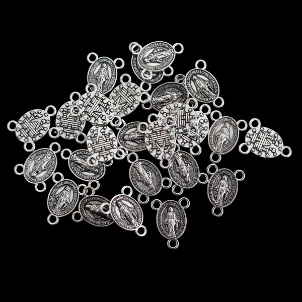 Mini Miraculous Medal Rosary Centerpieces in Antique Silver Tone Color, 25pcs