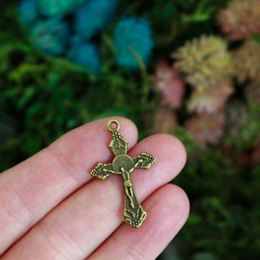 Bronze Crucifix Crosses with Grapes and Leaves Detail, 32mm Long - 10pcs