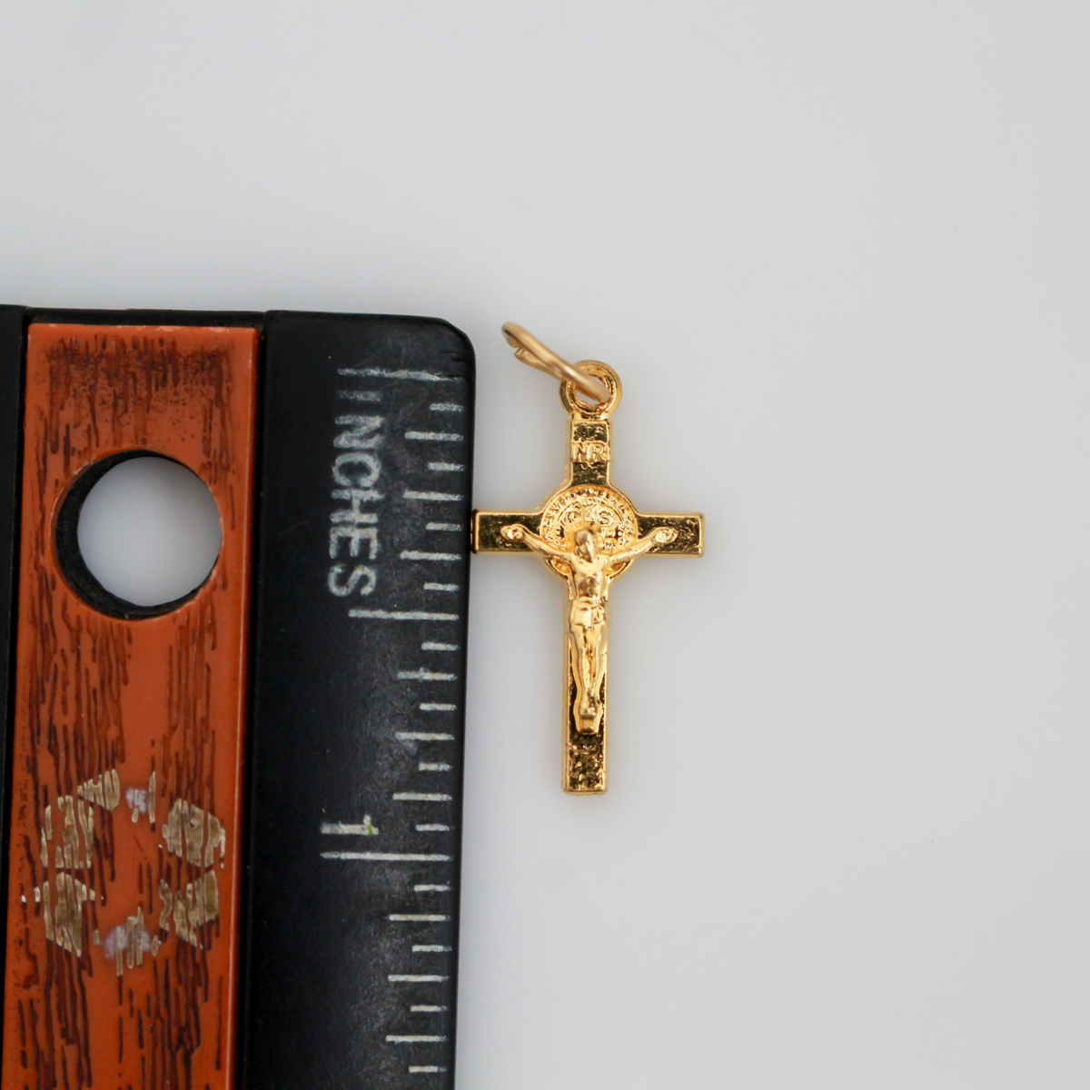 Small Gold Saint Benedict Crucifix Cross 7/8 inches Long
