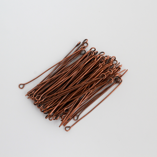 Red Copper Eye Pins 45mm x 0.7mm (21 gauge) Iron Base Alloy, 100pcs