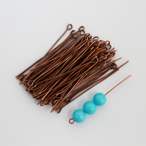 Red Copper Eye Pins 45mm x 0.7mm (21 gauge) Iron Base Alloy, 100pcs