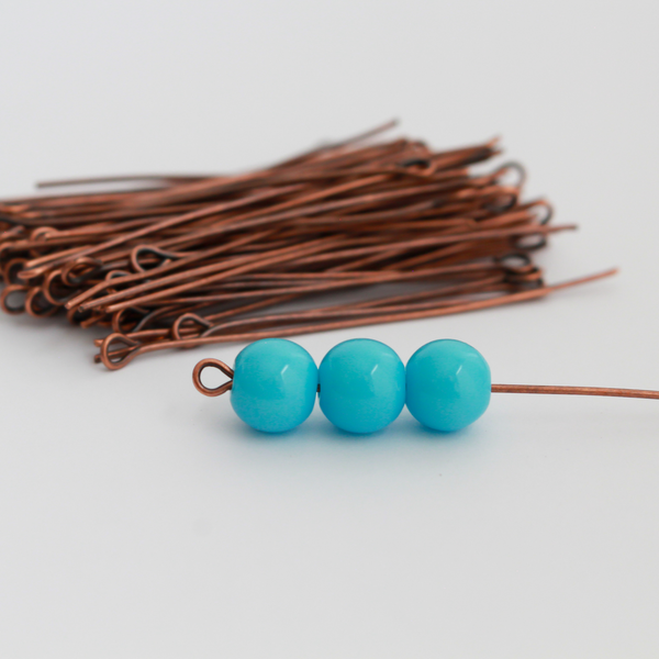 Red Copper Eye Pins 45mm x 0.7mm (21 gauge) Iron Base Alloy, 100pcs