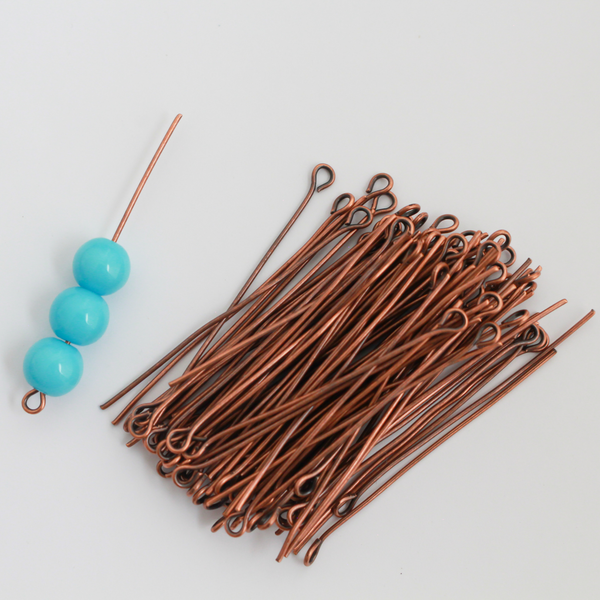 Red Copper Eye Pins 45mm x 0.7mm (21 gauge) Iron Base Alloy, 100pcs