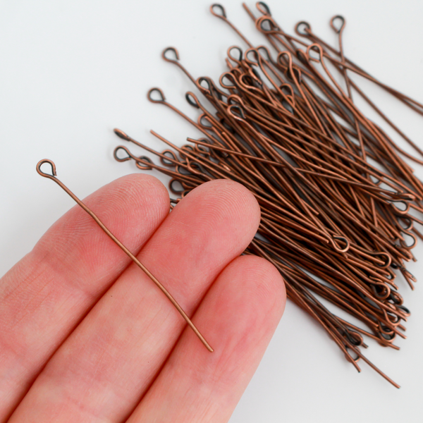 Red Copper Eye Pins 45mm x 0.7mm (21 gauge) Iron Base Alloy, 100pcs