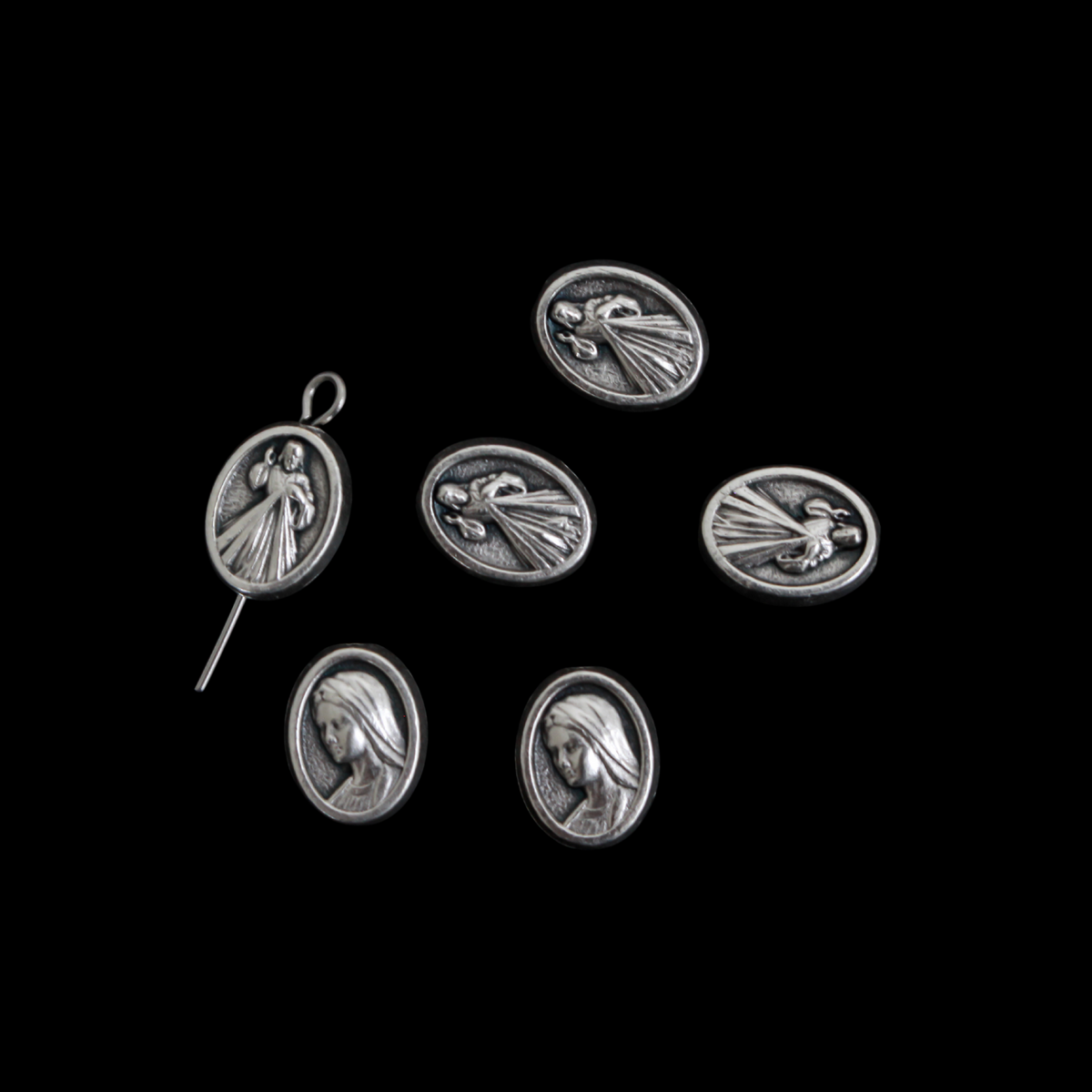 Divine Mercy and Our Lady of Medjugorje Metal Rosary Beads, 9.5mm x 7mm, 6pcs