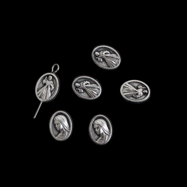 Divine Mercy and Our Lady of Medjugorje Metal Rosary Beads, 9.5mm x 7mm, 6pcs