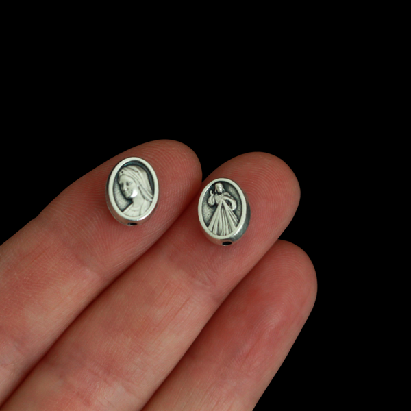 Divine Mercy and Our Lady of Medjugorje Metal Rosary Beads, 9.5mm x 7mm, 6pcs