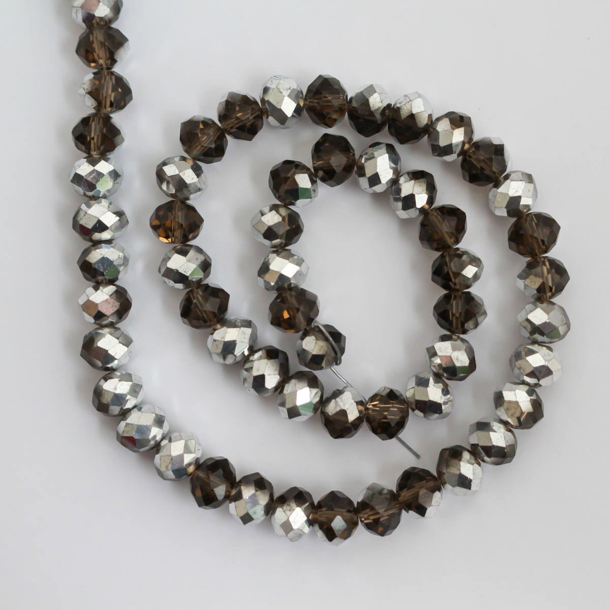 Smokey Grey Electroplate Glass Beads - Pearl Luster Faceted Rondelles, 8x6mm - 1 Strand approx. 68 beads