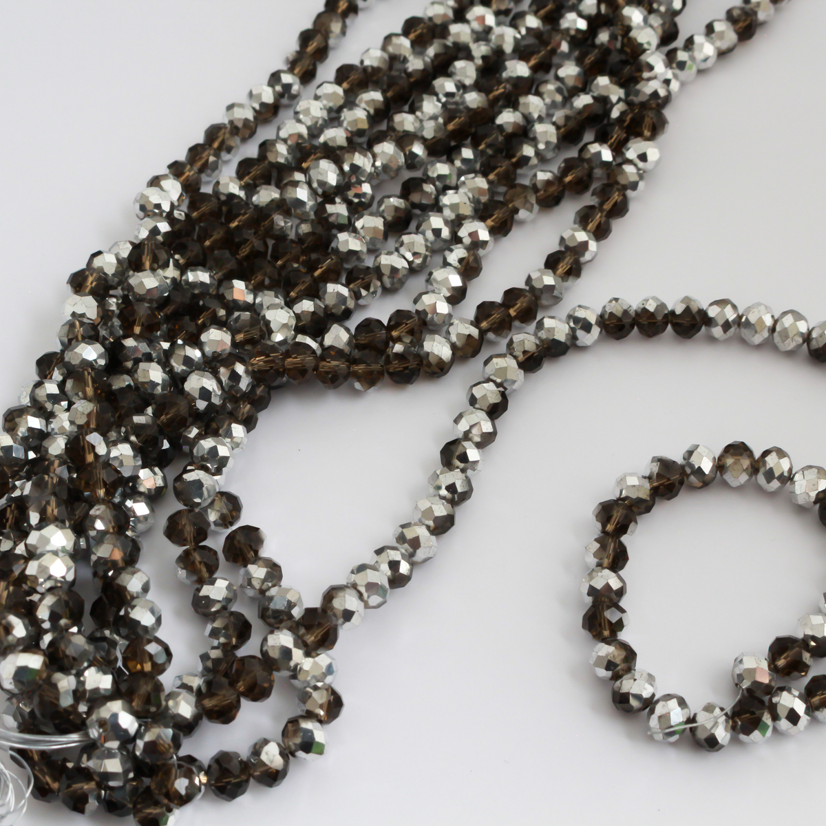 Smokey Grey Electroplate Glass Beads - Pearl Luster Faceted Rondelles, 8x6mm - 1 Strand approx. 68 beads