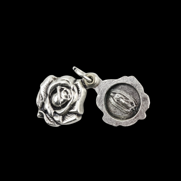 Sliding Rose Locket of Our Lady of Guadalupe in Spanish Ruega Por Nosotros