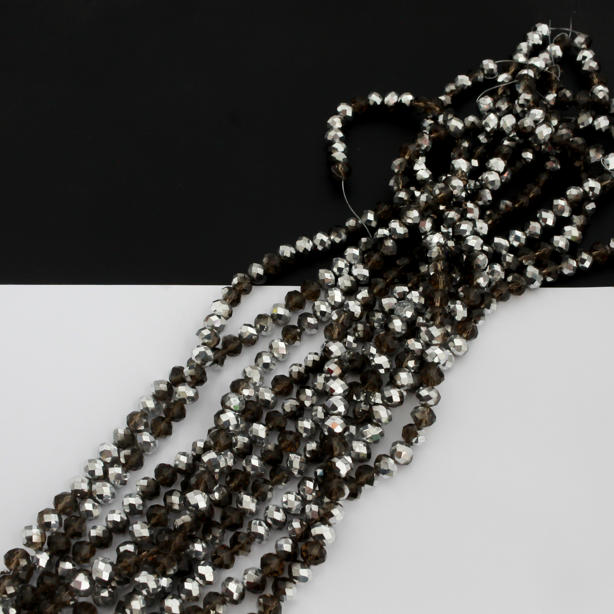 Smokey Grey Electroplate Glass Beads - Pearl Luster Faceted Rondelles, 8x6mm - 1 Strand approx. 68 beads