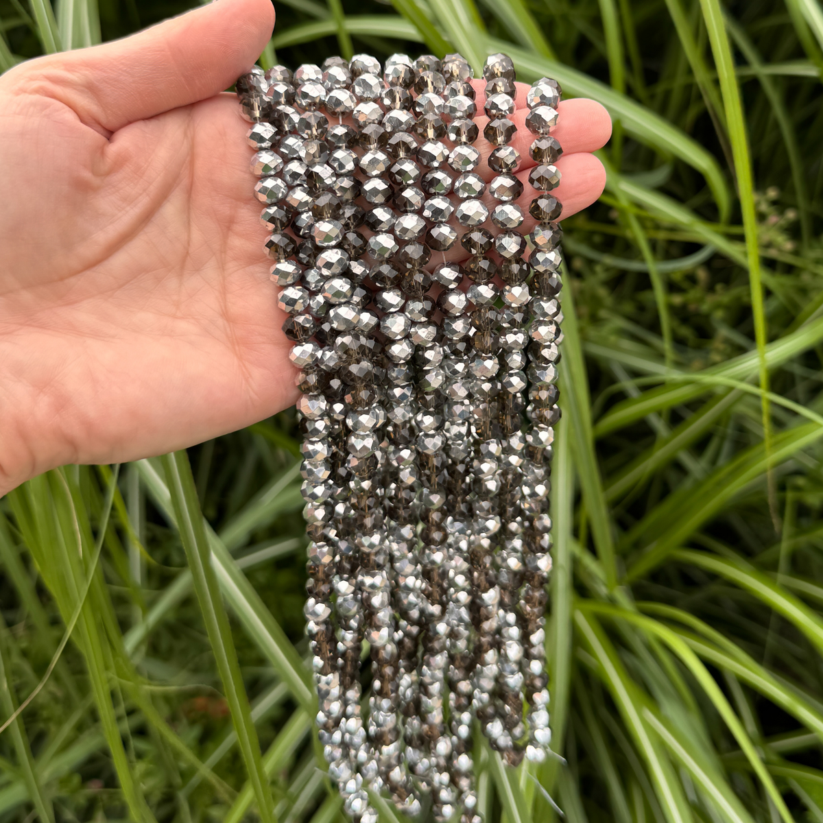 Smokey Grey Electroplate Glass Beads - Pearl Luster Faceted Rondelles, 8x6mm - 1 Strand approx. 68 beads