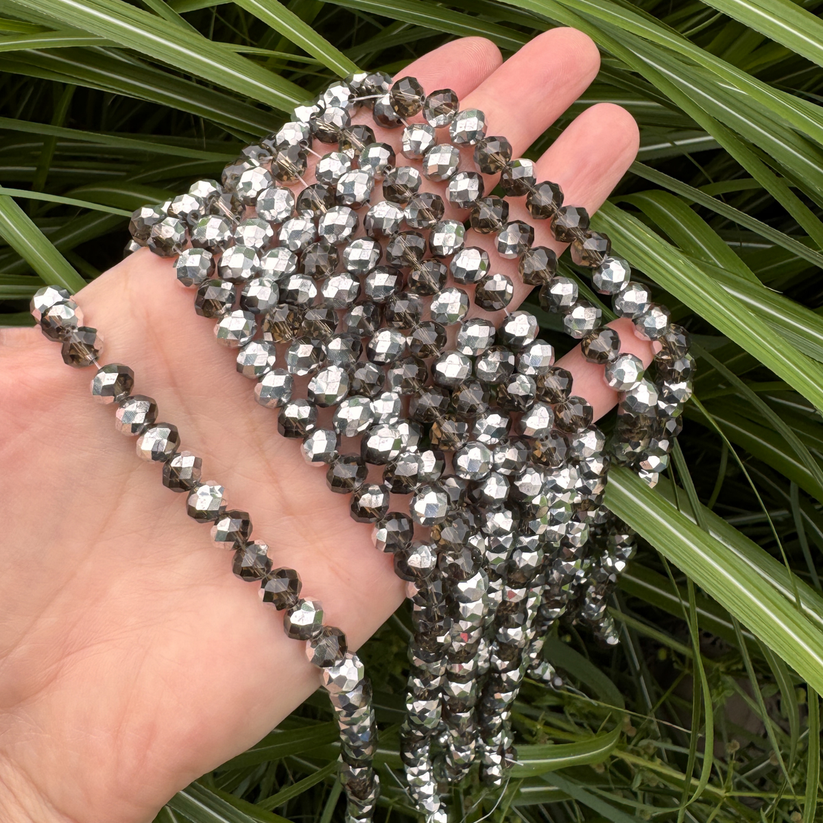 Smokey Grey Electroplate Glass Beads - Pearl Luster Faceted Rondelles, 8x6mm - 1 Strand approx. 68 beads