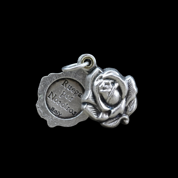 Sliding Rose Locket of Our Lady of Guadalupe in Spanish Ruega Por Nosotros