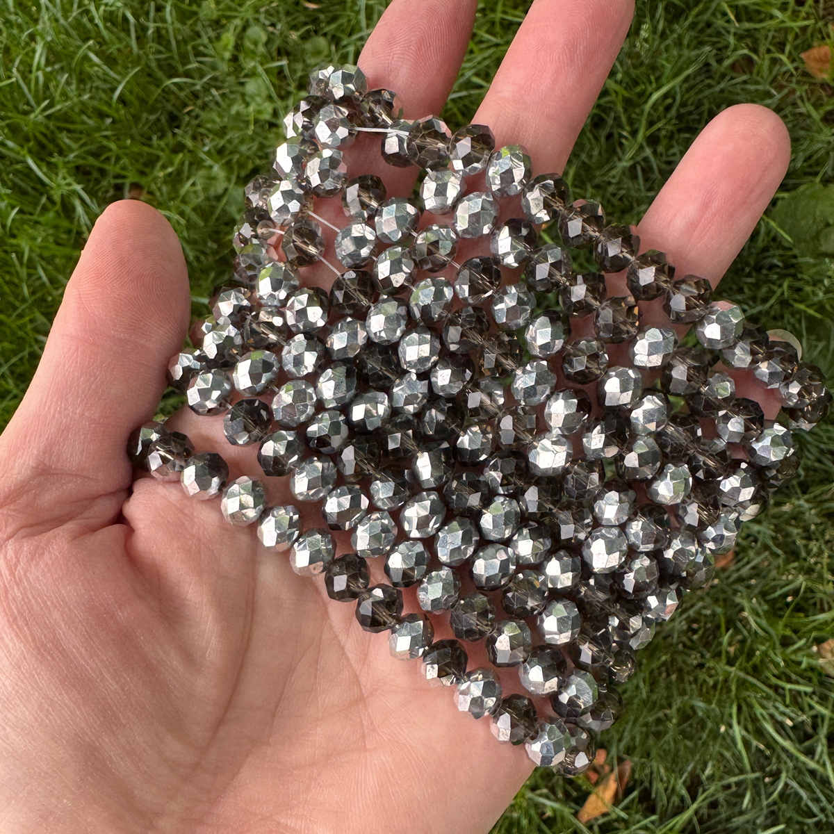Smokey Grey Electroplate Glass Beads - Pearl Luster Faceted Rondelles, 8x6mm - 1 Strand approx. 68 beads