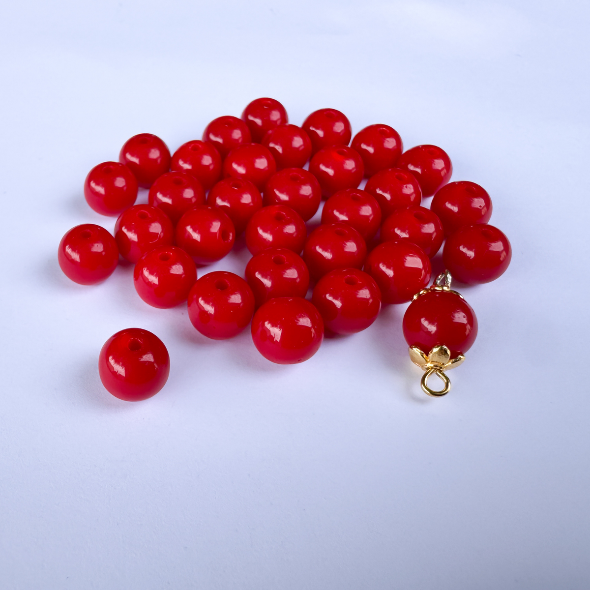 Blood Red Glass Beads - Opaque Smooth Round Prayer Beads for Rosaries - 60pcs