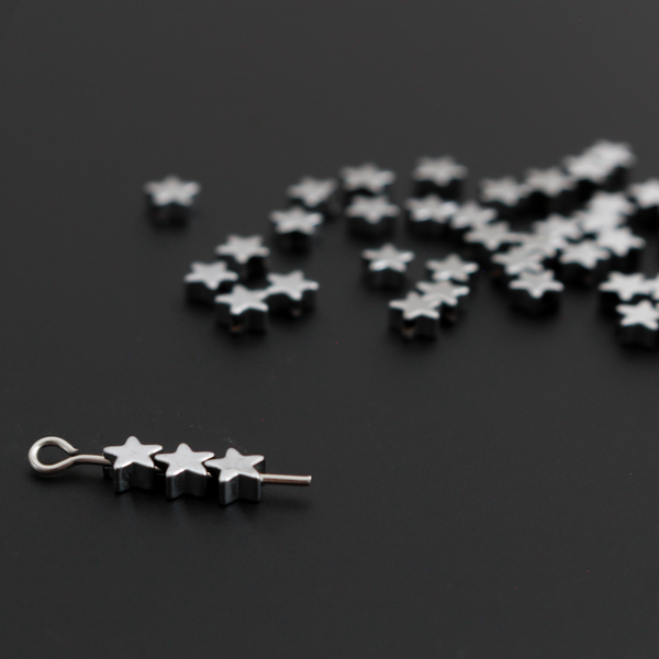 Star Shaped Beads 4x4mm, Non-magnetic Synthetic Hematite Beads, 50pcs