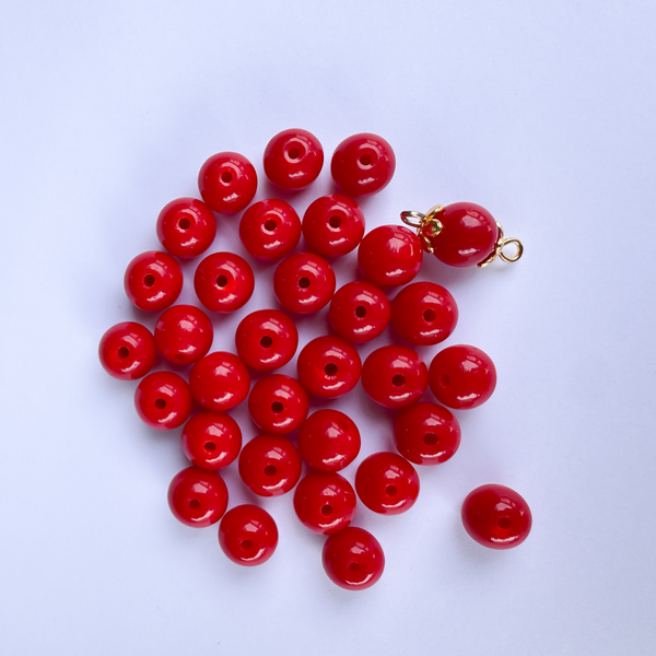 Blood Red Glass Beads - Opaque Smooth Round Prayer Beads for Rosaries - 60pcs