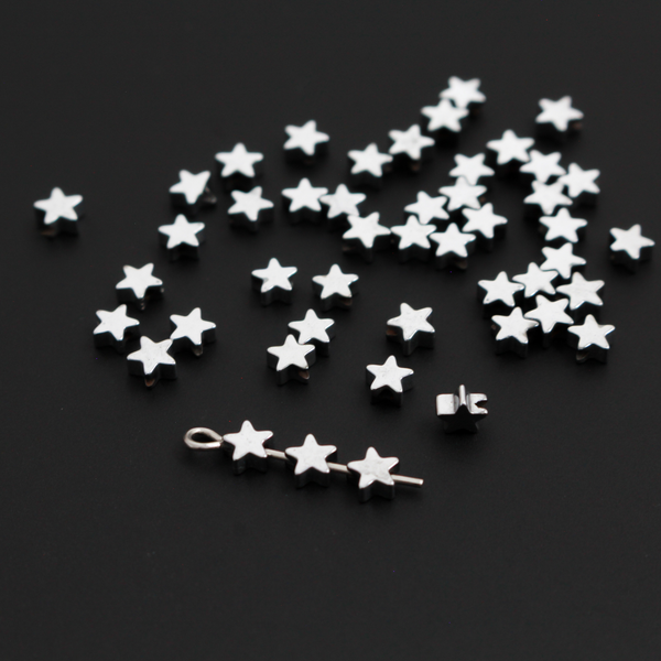 Star Shaped Beads 4x4mm, Non-magnetic Synthetic Hematite Beads, 50pcs
