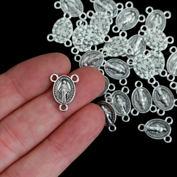 Mini Miraculous Medal Rosary Centerpieces in Antique Silver Tone Color, 25pcs