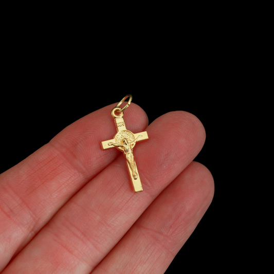 Small Gold Saint Benedict Crucifix Cross 7/8 inches Long