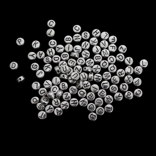 100pcs Silver Letter Beads – 6mm Zinc Alloy Alphabet Spacer Beads, Double-Sided, Random Mix of A-Z