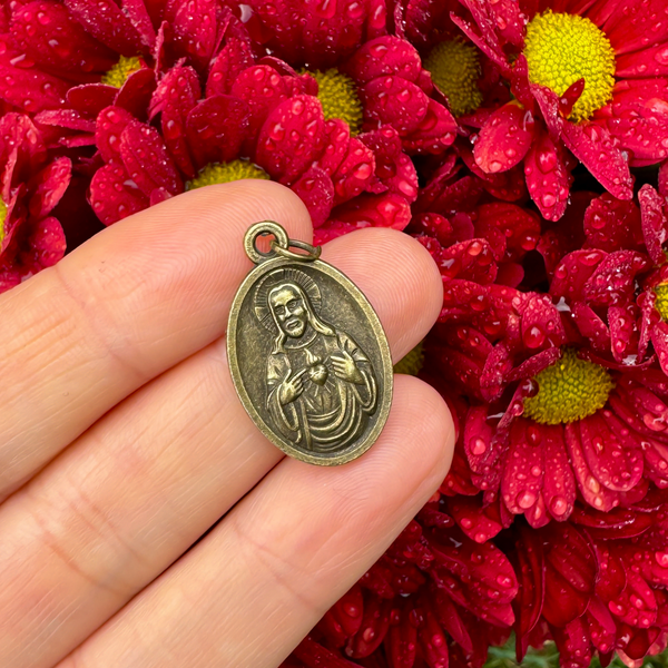 Immaculate Heart of Mary and Sacred Heart of Jesus Medal in Antiqued Bronze