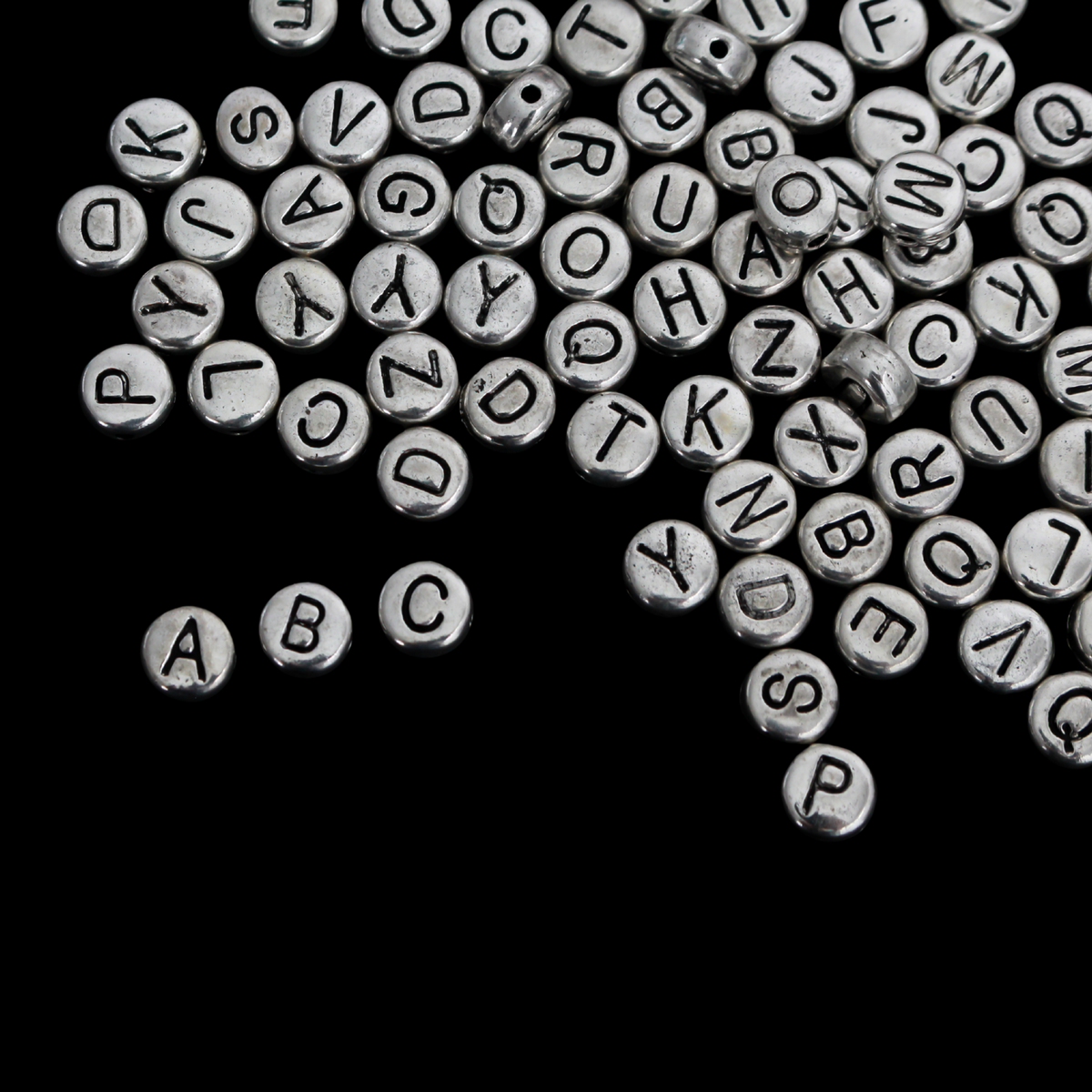 100pcs Silver Letter Beads – 6mm Zinc Alloy Alphabet Spacer Beads, Double-Sided, Random Mix of A-Z