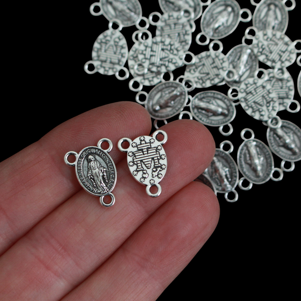 Mini Miraculous Medal Rosary Centerpieces in Antique Silver Tone Color, 25pcs